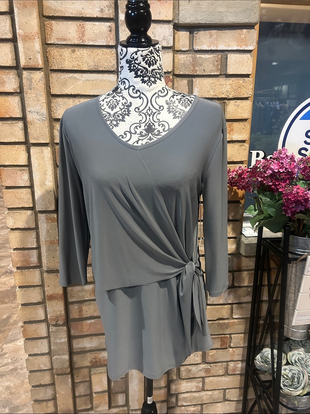 Women's Slate Gray Side-Tie V-Neck Tunic
